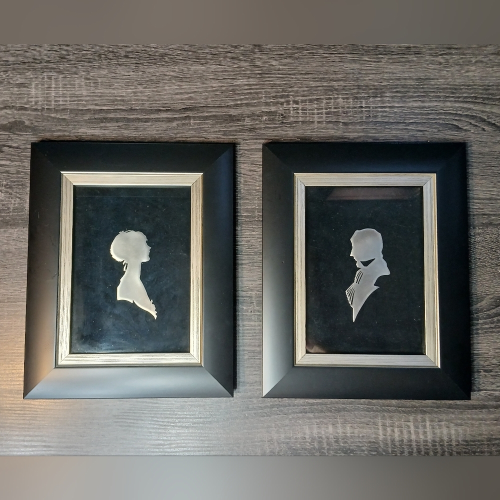 Vintage Framed Pewter Silhouette Art